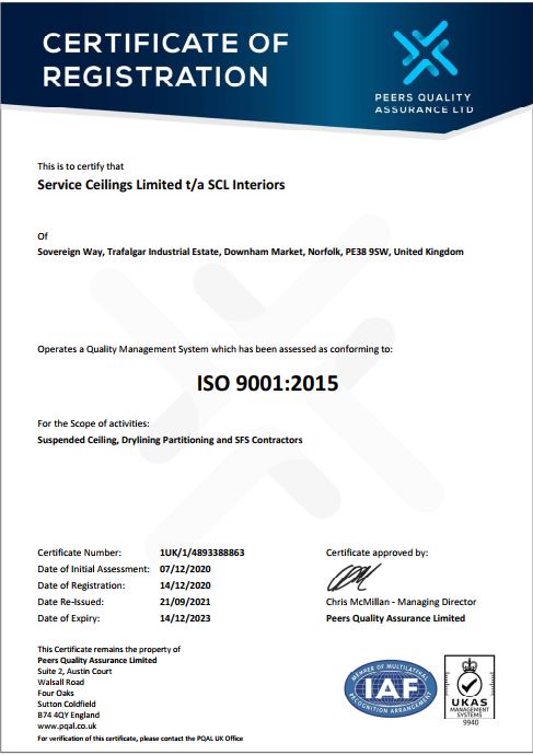 SCL Interiors maintain ISO 9001 & 14001