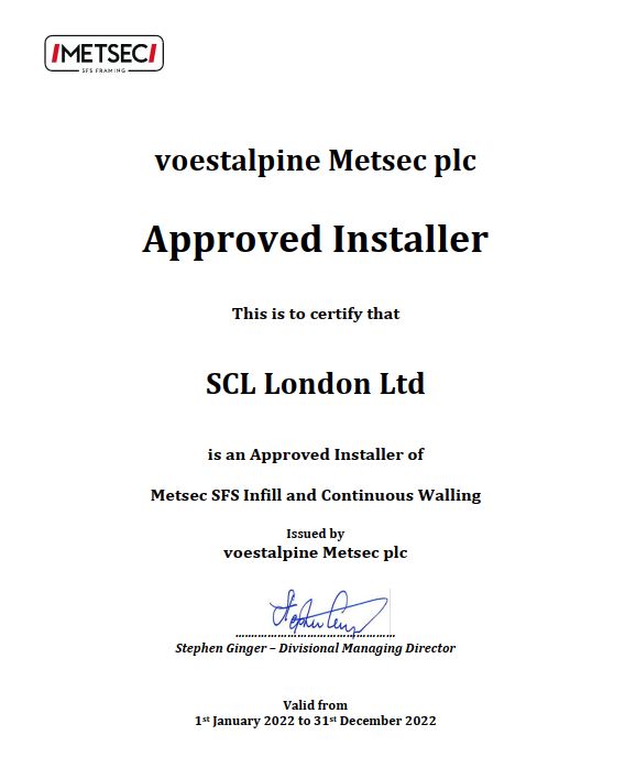 SCL London become approved installers of voestalpine Metsec plc